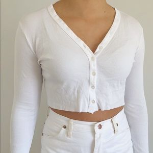Brandy Melville white ribbed button up top